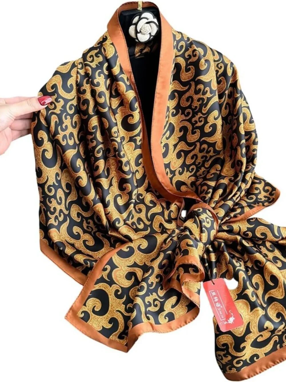 Women's Cheeta Orange Lightweight Scarves Flower Print Head Cotton Wrap Scarf